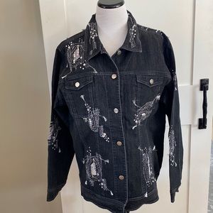 IOS Embellished Jean Jacket Size L NWT Spandex allows some stretch